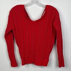 Jessica Simpson Red V-Neck Cable Knit Cropped Sweater Women's Size Small Knotted